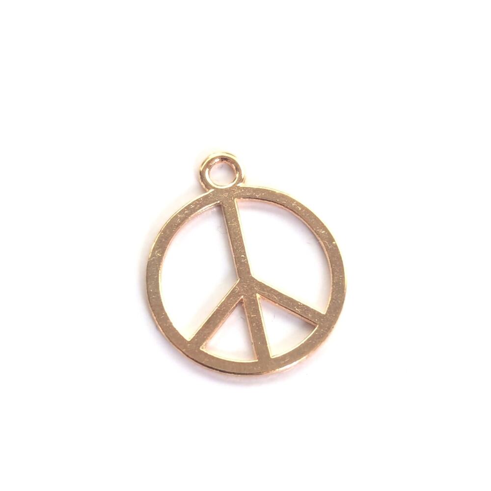 Vintage Gold Tone Peace Symbol Boho Hippie Large Charm Necklace Pendant